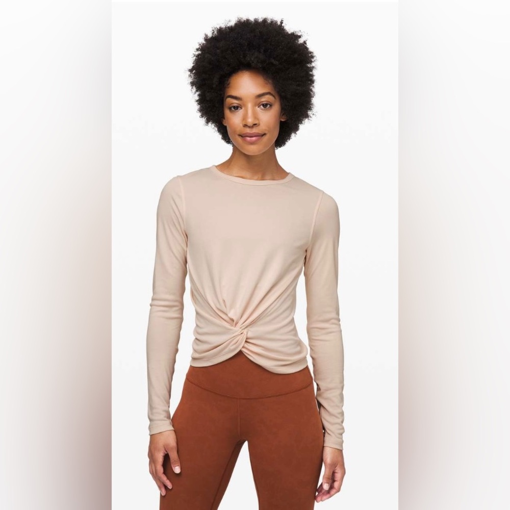 Lululemon Crescent Long Sleeve Cupro Rib Shirt Front Twist in light blush